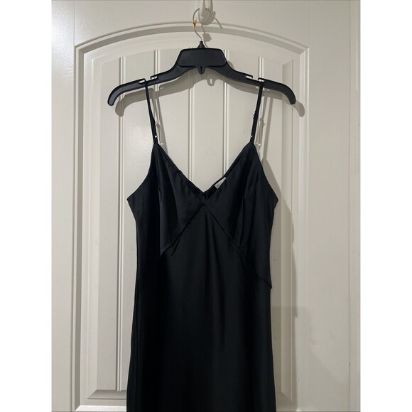 A New Day Women's Black Silky Slip Dress Side Slit Midi Spaghetti Strap Size M - Picture 6 of 10